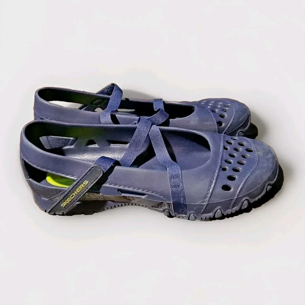 Skechers Cali Gear Mary Jane Rubber Shoe Women Sz 7 Blue Adjustable Washable 23C